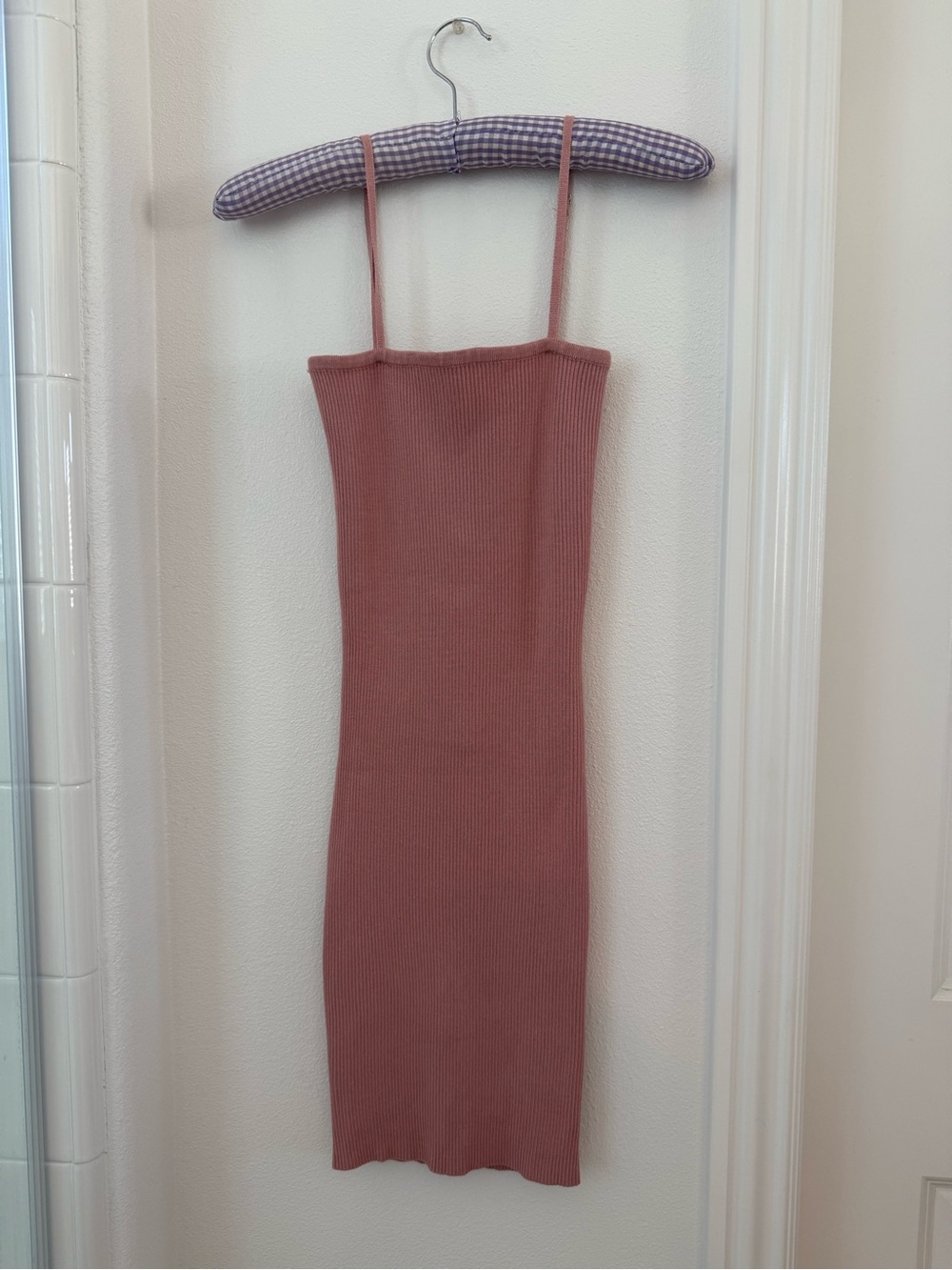 Straight neck mini bodycon Dress in Dusty Rose- Size XS